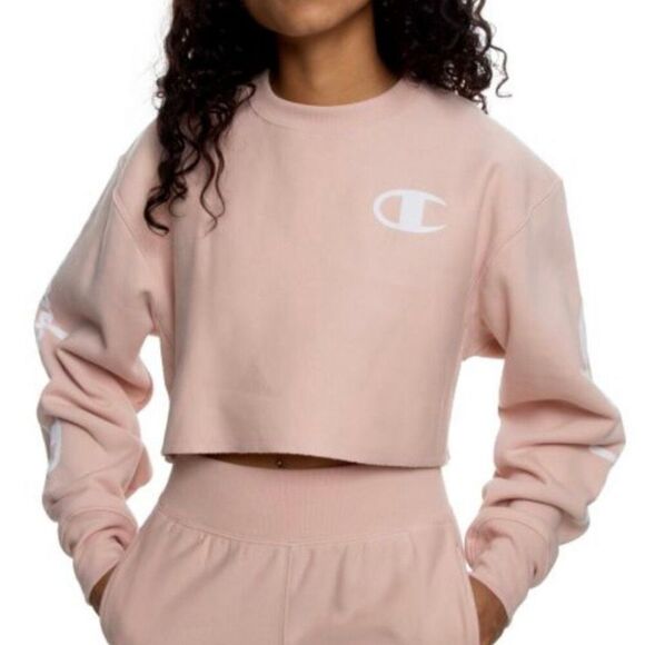 Champion Tops - CHAMPION | NWT Crewneck Sweatshirt Crop Cropped "C" Logo Spiced Almond Pink | XL